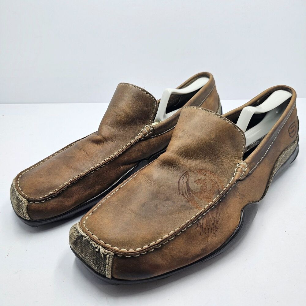 Skechers Mens Phoenix Leather Slip On Loafers Driving Shoes Size 12 Sand Brown